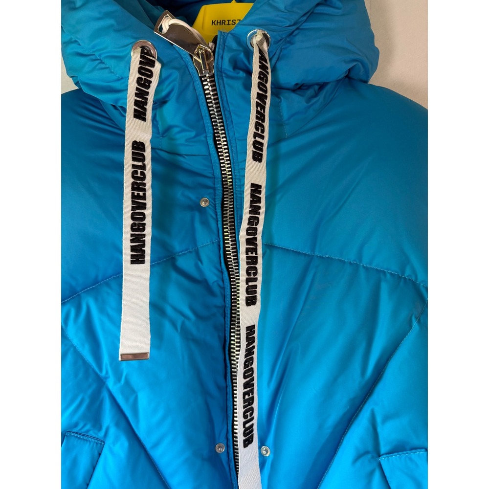 Khrisjoy Khris Hangover Club Puffer Jacket Turquoise Logo Drawstring Size 01 - Picture 7 of 16